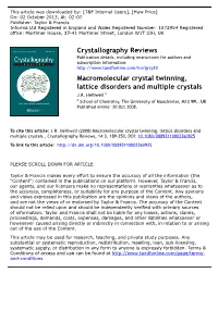 Crystallography Reviews Macromolecular Crystal Twinning
