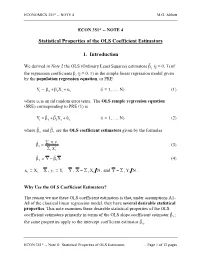 Note 4: Statistical Properties of the OLS Estimators