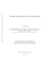On Some Variants of the Gauss Circle Problem” by David Lowry-Duda, Ph.D., Brown University, May 2017