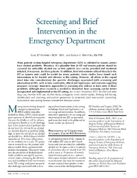 Screening and Brief Intervention in the Emergency Department