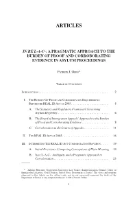 A Pragmatic Approach to the Burden of Proof and Corroborating Evidence in Asylum Proceedings