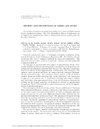REVIEWS and DESCRIPTIONS of TABLES and BOOKS the Numbers