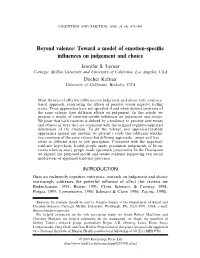 Toward a Model of Emotion-Speci®C In¯Uences on Judgement and Choice