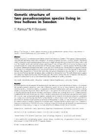 Genetic Structure of Two Pseudoscorpion Species Living in Tree Hollows in Sweden