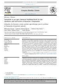 Limonene As an Agro-Chemical Building Block for the Synthesis And