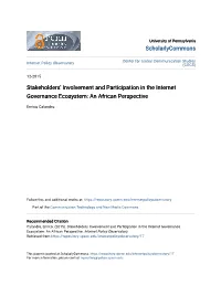 Stakeholders' Involvement and Participation in the Internet Governance Ecosystem: an African Perspective