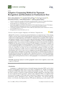 Adaptive Geoparsing Method for Toponym Recognition and Resolution in Unstructured Text