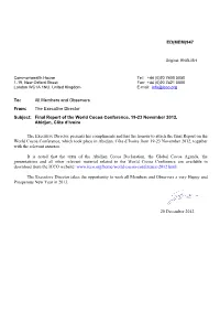 Final Report of the World Cocoa Conference, 19-23 November 2012, Abidjan, Côte D’Ivoire