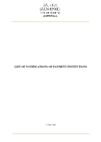 List of Notifications of Payment Institutions