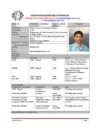 University Faculty Details Page on DU Web-Site (PLEASE FILL THIS in and Email It to Websitedu@Du.Ac.In and Cc: Director@Ducc.Du.Ac.In) Title Dr