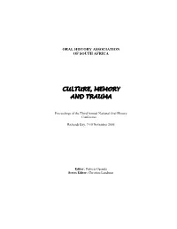 Culture, Memory and Trauma