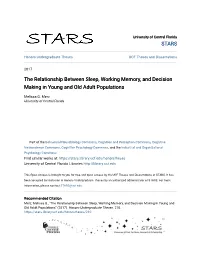 The Relationship Between Sleep, Working Memory, and Decision Making in Young and Old Adult Populations