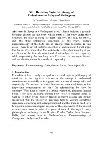 XIII. Revisiting Sartre's Ontology of Embodiment in Being and Nothingness