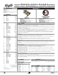2021 Ucf Baseball Game Notes