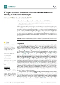 A High-Resolution Reflective Microwave Planar Sensor for Sensing of Vanadium Electrolyte