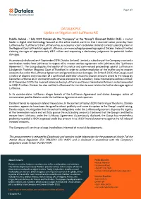 DATALEX PLC Update on Litigation with Lufthansa AG