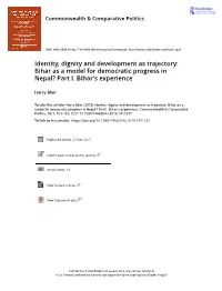 Identity, Dignity and Development As Trajectory: Bihar As a Model for Democratic Progress in Nepal? Part I