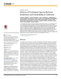 Patterns of Freshwater Species Richness, Endemism, and Vulnerability in California