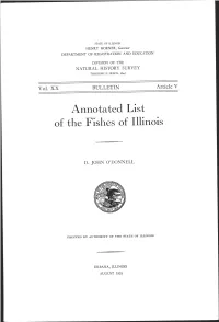 Annotated List of the Fishes of Illinois