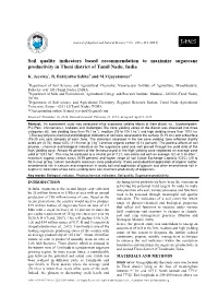 Soil Quality Indicators Based Recommendation to Maximize Sugarcane Productivity in Theni District of Tamil Nadu, India