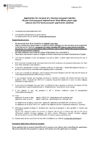 Application for Renewal of a German Passport (Adults) (If Your Last