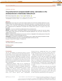 Corynebacterium Kroppenstedtii Subsp. Demodicis Is the Endobacterium of Demodex Folliculorum