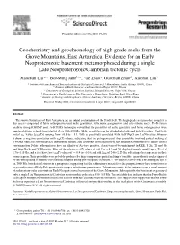Geochemistry and Geochronology of High-Grade Rocks from the Grove