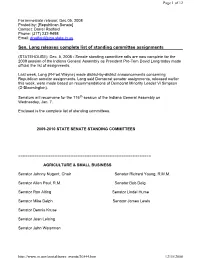 Sen. Long Releases Complete List of Standing Committee Assignments
