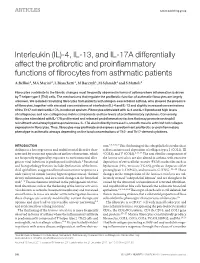 4, IL-13, and IL-17A Differentially Affect the Profibrotic and Proinflammatory Functions of Fibrocytes from Asthmatic Patients