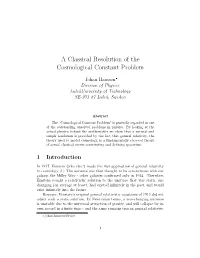 A Classical Resolution of the Cosmological Constant Problem