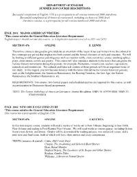 Department of English Summer 2019 Course Descriptions