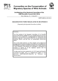 Disaggregation of Bird Families Listed on Cms Appendix Ii