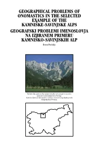 Geographical Problems of Onomastics in the Selected