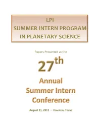 Lpi Summer Intern Program in Planetary Science