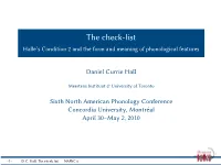 The Check-List Halle's Condition 2 and the Form and Meaning Of