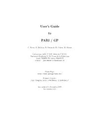 User's Guide to Pari-GP