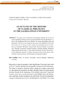 An Outline of the History of Classical Philology at the Jagiellonian University