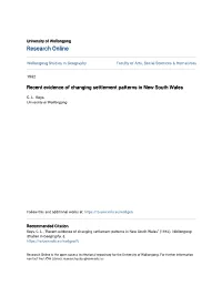 Recent Evidence of Changing Settlement Patterns in New South Wales