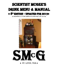 Scientist Mcgee's Drink Menu & Manual