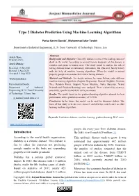 Type 2 Diabetes Prediction Using Machine Learning Algorithms