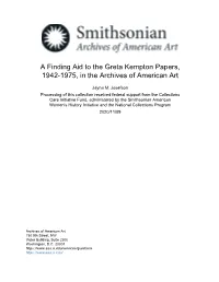 A Finding Aid to the Greta Kempton Papers, 1942-1975, in the Archives of American Art