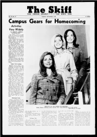 Campus Gears for Homecoming Activities Vary Widely by SHIRLEY FARRELL Contributing Editor