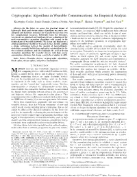 Cryptographic Algorithms in Wearable Communications: an Empirical Analysis