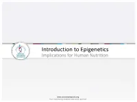 Introduction to Epigenetics Implications for Human Nutrition Outline