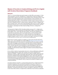 Master of Fine Arts in Creative Writing and Ph.D.In English with Creative Dissertation Programs Handbook