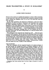 Osler Transmitted-A Study in Humanism*