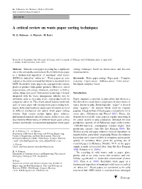 A Critical Review on Waste Paper Sorting Techniques