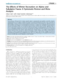The Effects of Winter Recreation on Alpine and Subalpine Fauna: a Systematic Review and Meta- Analysis