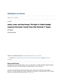 The Right to Publish Illegally Acquired Information Twenty Years After Bartnicki V
