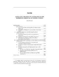The Role of Automation in the Expeditious Removal of Online Content